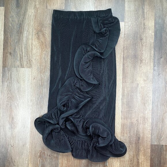Romance Was Born Black Pleated Ruffled Midi Skirt Supernova Frills Small Medium - Picture 11 of 13